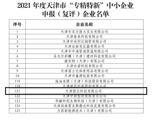 实至名归 天津国芯跻身“专精特新”名单，立起天津企业发展建设新标杆